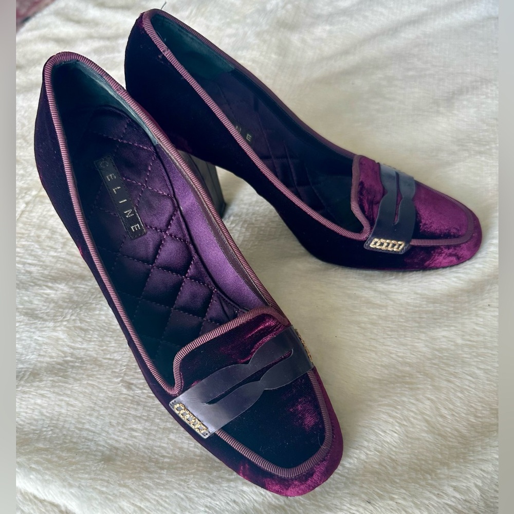 Celine Dark Purple Velvet Pumps